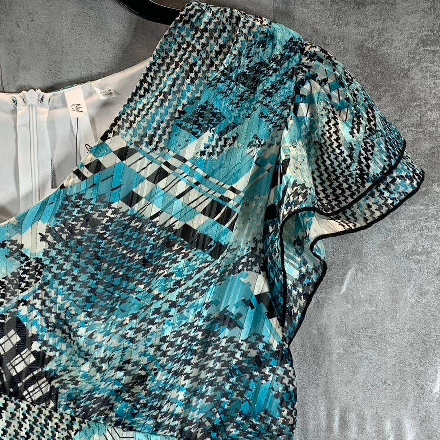 NY COLLECTION Women's Blue-Black Shadow Stripe V-Neck Empire Waist Dress SZ L