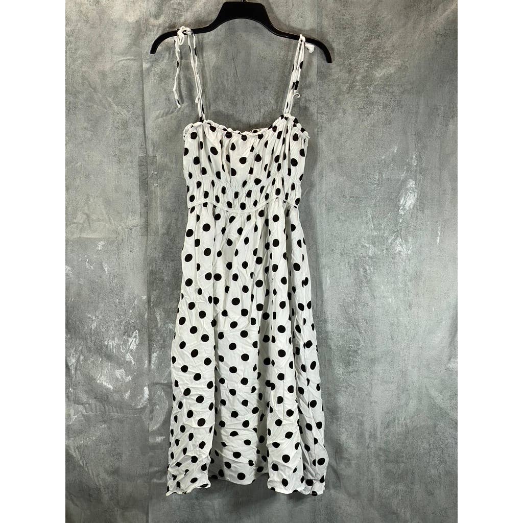 LINE AND DOT Women's White/Black Dot Sunday Polka Dot Midi Dress SZ S