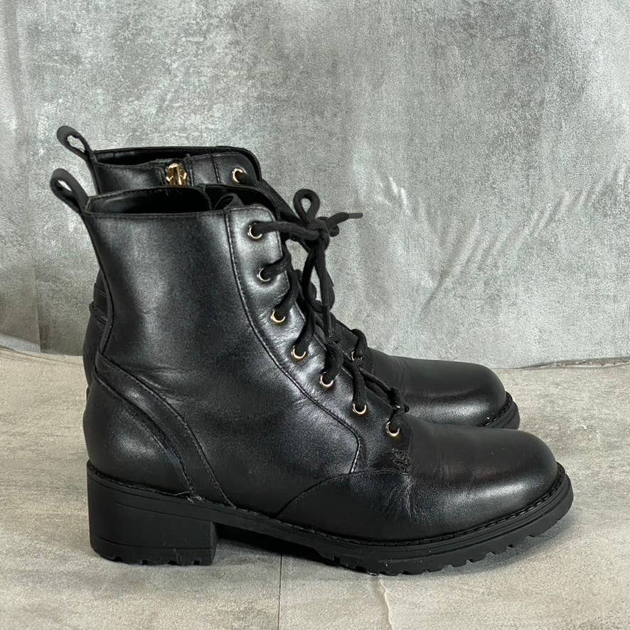 COLE HAAN Women's Black Leather Camea Waterproof Lace-Up Combat Boots SZ 7.5