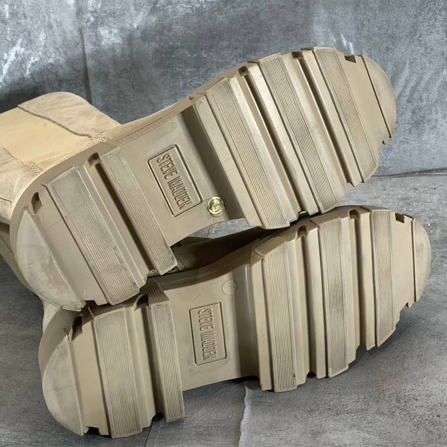 STEVE MADDEN Women's Sand Suede Esma Tall Lug Sole Block Heel Boots SZ 6.5