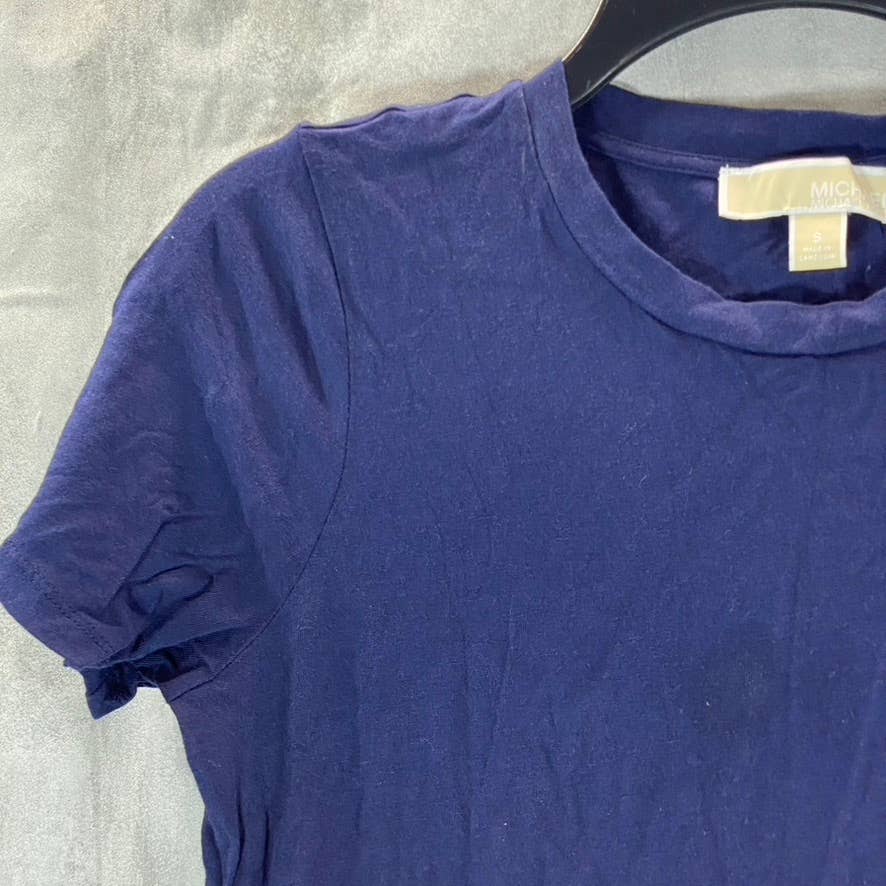 MICHAEL MICHAEL KORS Women's True Navy Crewneck Grommet-Trim Slit Maxi Gown SZ S