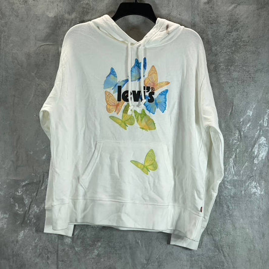 LEVI'S Women's Plus White Dreamy Butterfly Logo Graphic Pullover Hoodie SZ 1X