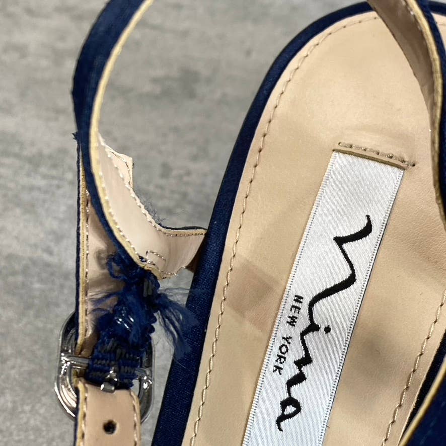 NINA Women's New Navy Satin Haven Rhinestone Ankle-Strap Block-Heel Sandals