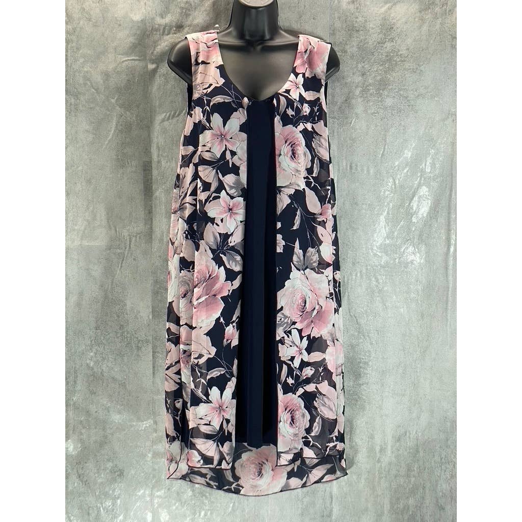 CONNECTED APPAREL Women's Navy-Mauve Floral-Print Chiffon Overlay Dress SZ 6