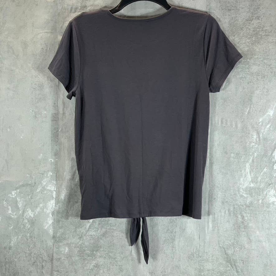 ID IDEOLOGY Women's Charcoal Crewneck Short-Sleeve Tie-Front Hem Top SZ S