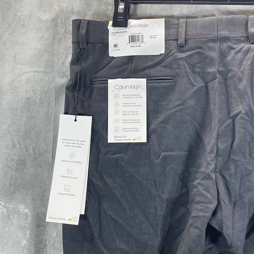 CALVIN KLEIN Men's Dark Grey Infinite Stretch Skinny-Fit Dress Pants SZ 34X30