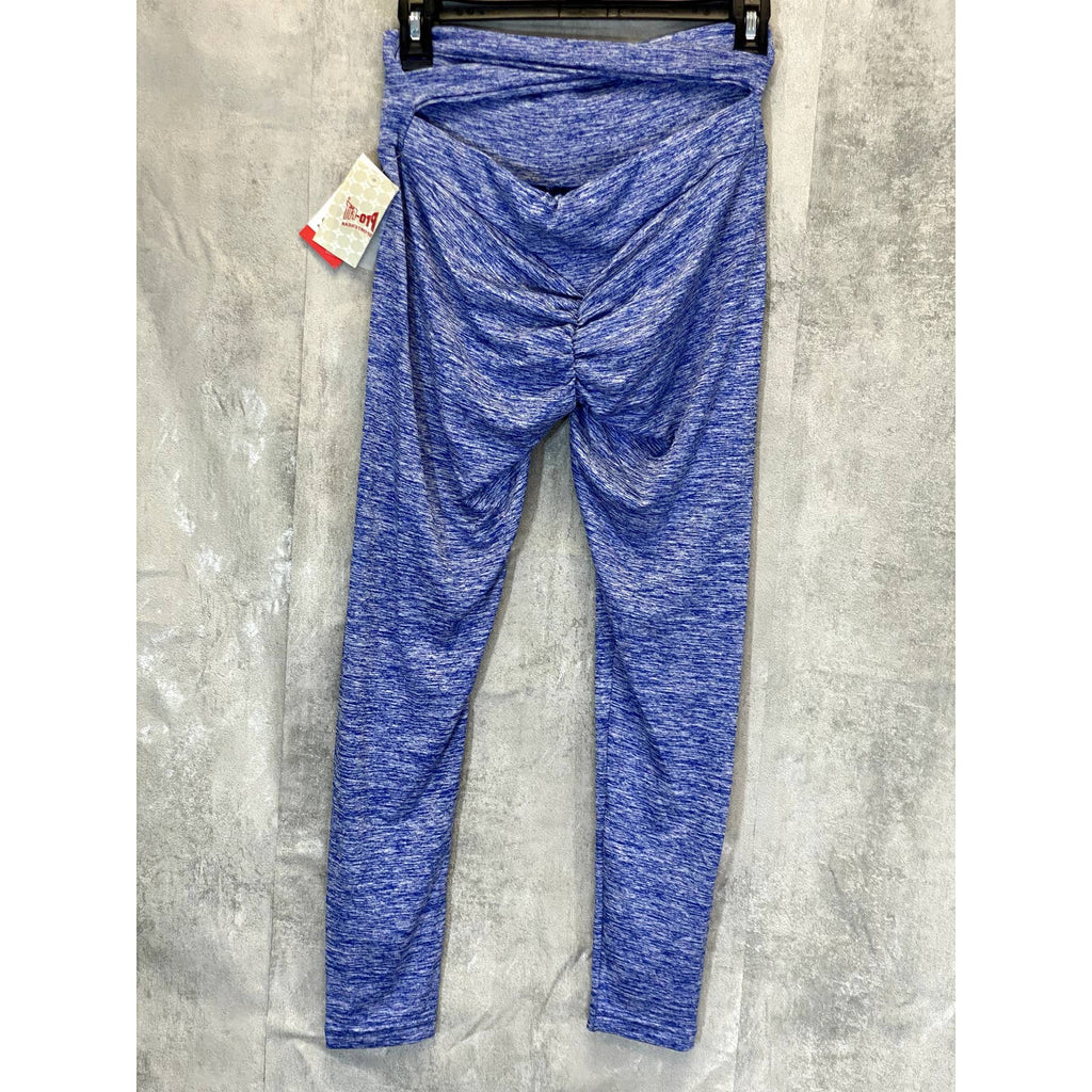 PRO-FIT Activewear Women's Blue Melange Scrunched Cut-Out Pull-On Crop Leggings SZ M