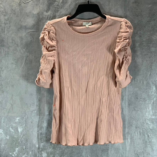 STATUS By CHENAULT Women's Blush Crewneck Ruched Elbow Sleeve Top SZ L