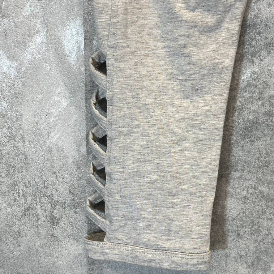 RBX Women's light Heather Grey Cutout Strappy Hem Pull-On Capri Leggings SZ S
