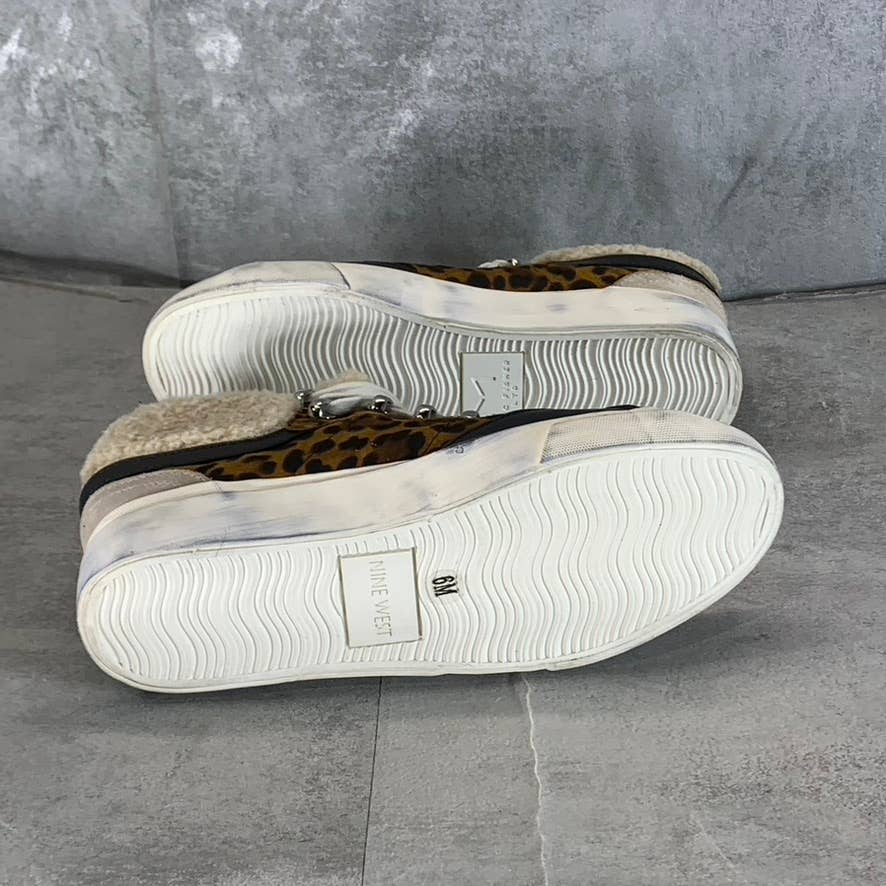 MARC FISHER LTD Women's Animal Print Beige Merin Faux-Fur Lace-Up Sneakers SZ 6