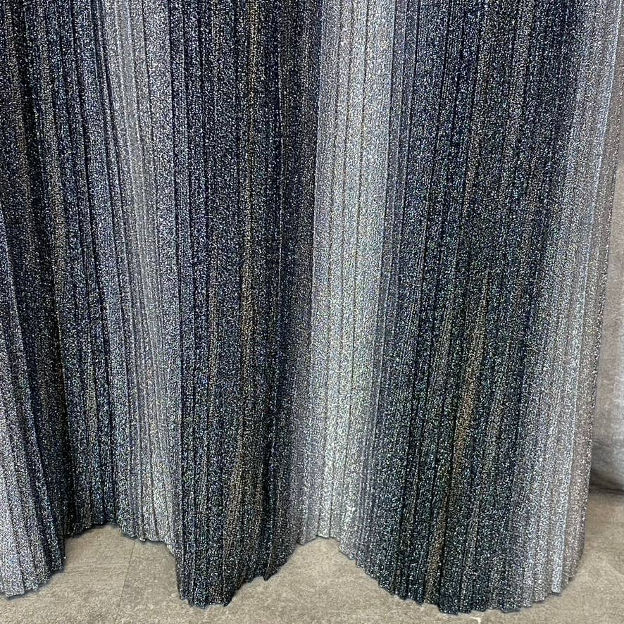 VINCE CAMUTO Women's Gunmetal Metallic Stripe Deep V-Neck Sleeveless Gown SZ 2