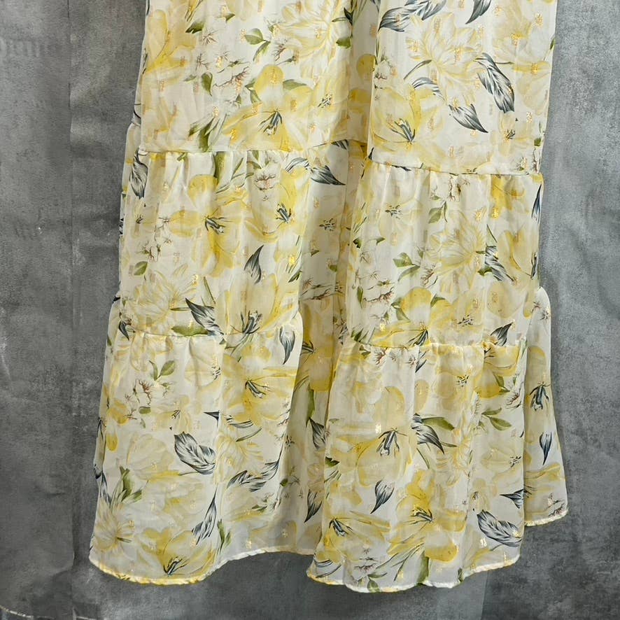 BLACK TAPE Women's Gold Lily Women's Faux-Wrap Smocked Flutter Sleeve Dress SZ M