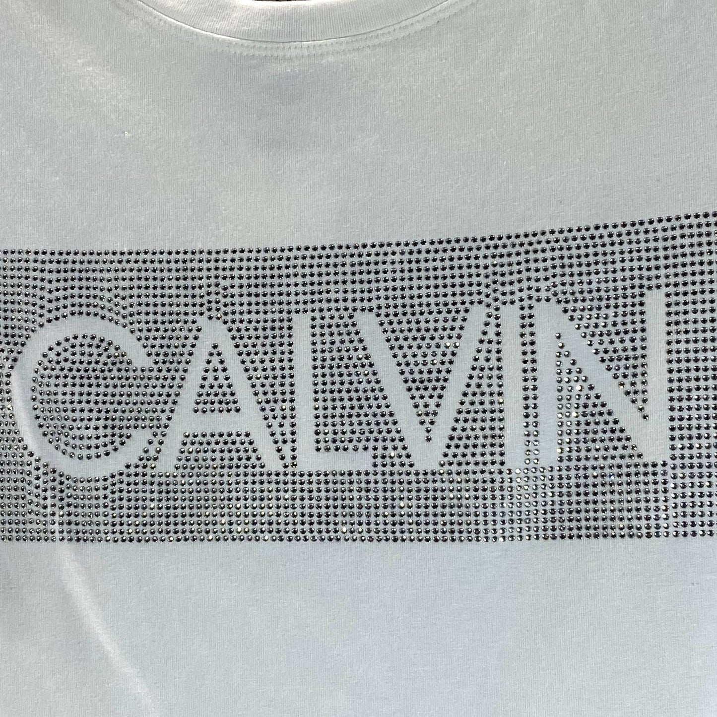 CALVIN KLEIN Women's White Logo Embellished Crewneck Short Sleeve T-Shirt SZ XS