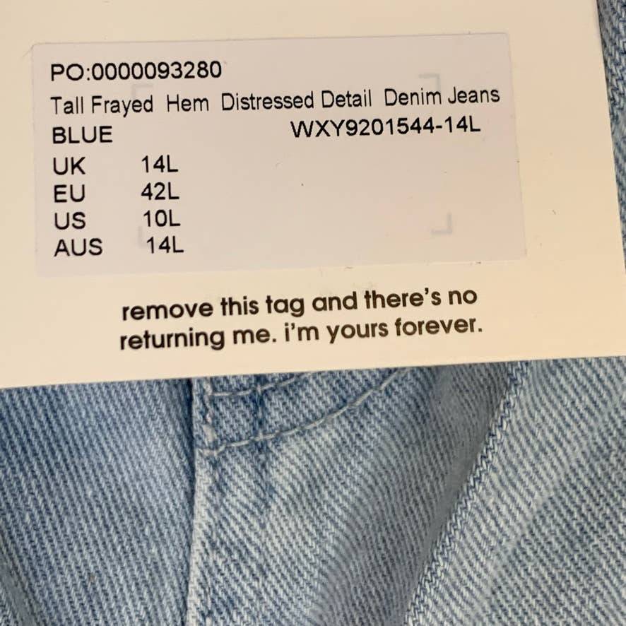 MISSGUIDED Light Wash Tall Frayed Hem Distressed Detail Denim Jeans SZ 10L