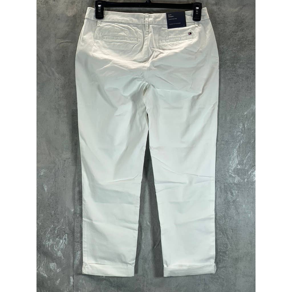 TOMMY HIFIGER Women's Bright White Hampton Cuffed Chino Straight-Leg Pants SZ 10