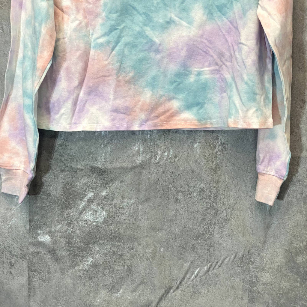 ALL IN FAVOR Women's Purple Peach Tie-Dye Be Nice Crewneck Crop Top SZ S