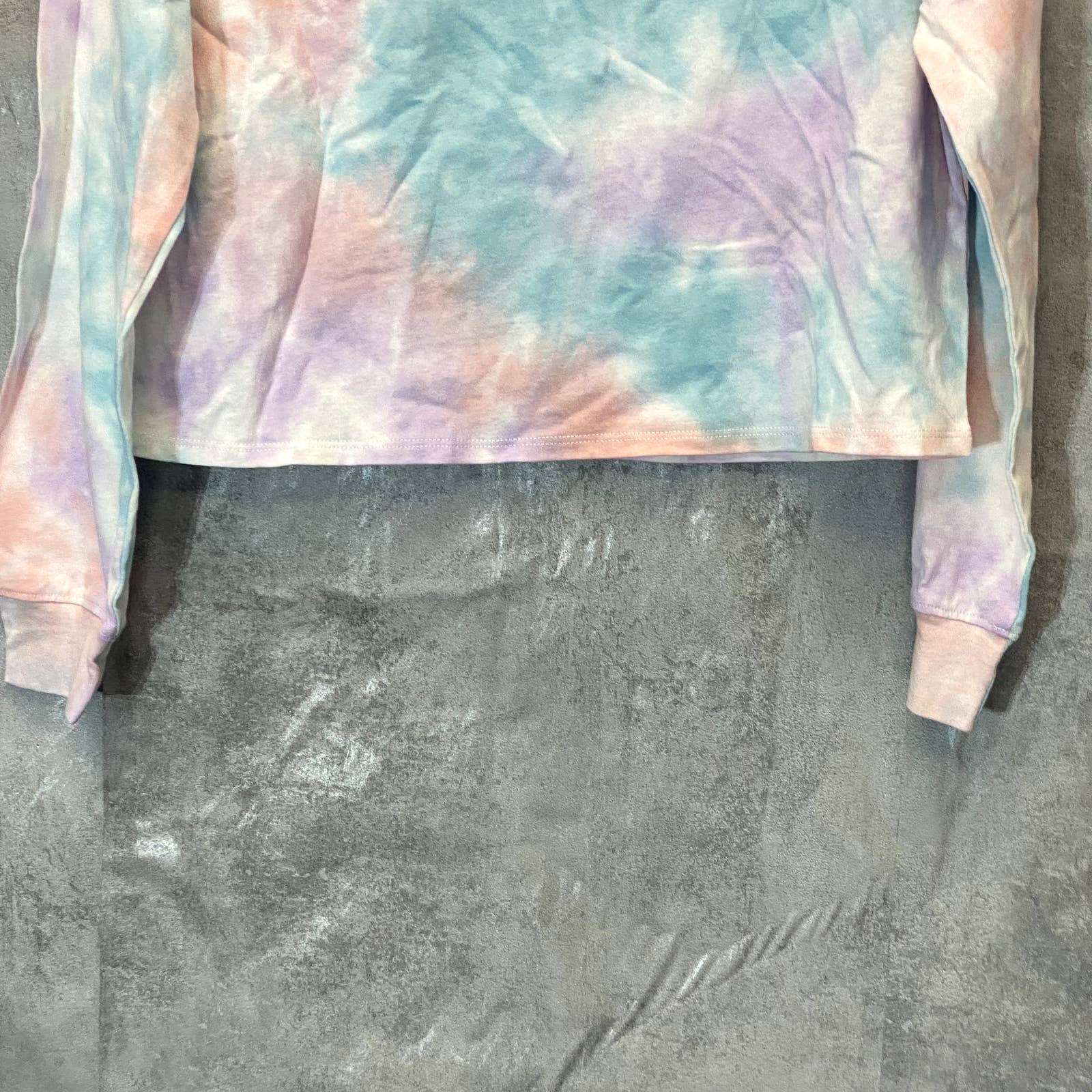 ALL IN FAVOR Women's Purple Peach Tie-Dye Be Nice Crewneck Crop Top SZ S