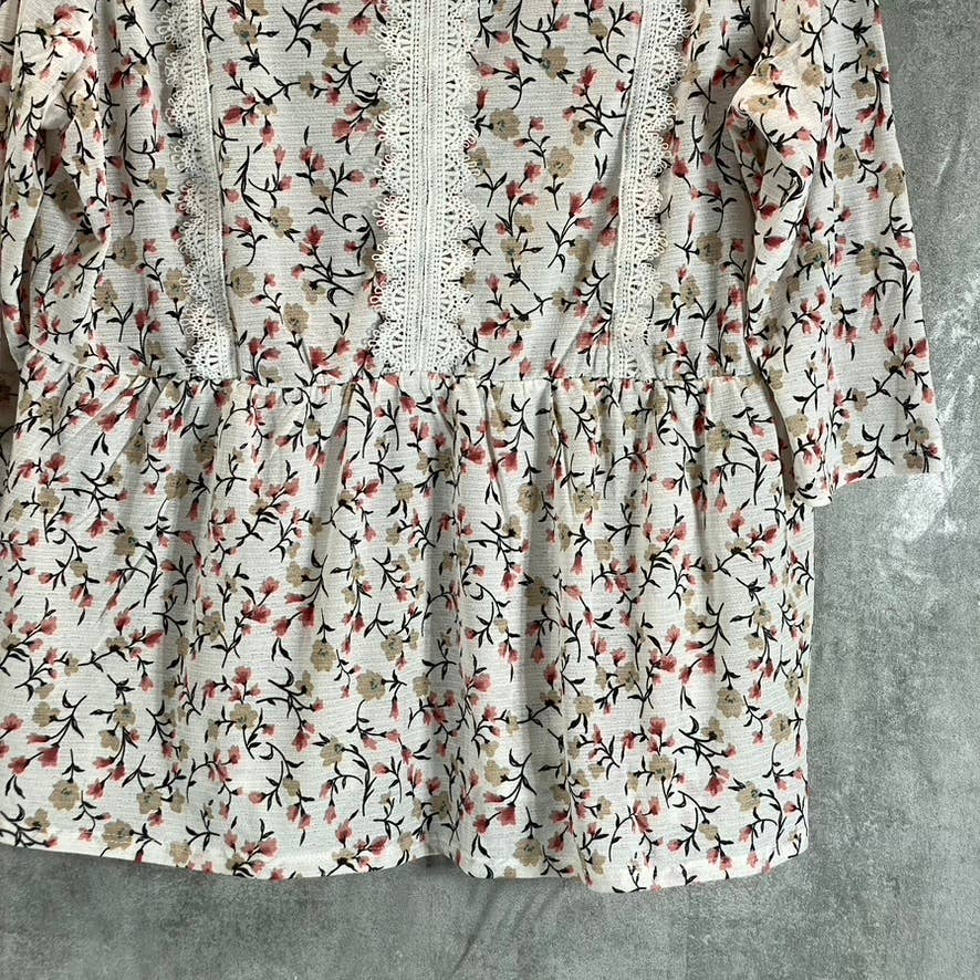 BELLDINI Copper Label Women's White Multi Floral 3/4 Sleeve Peplum Top SZ XL