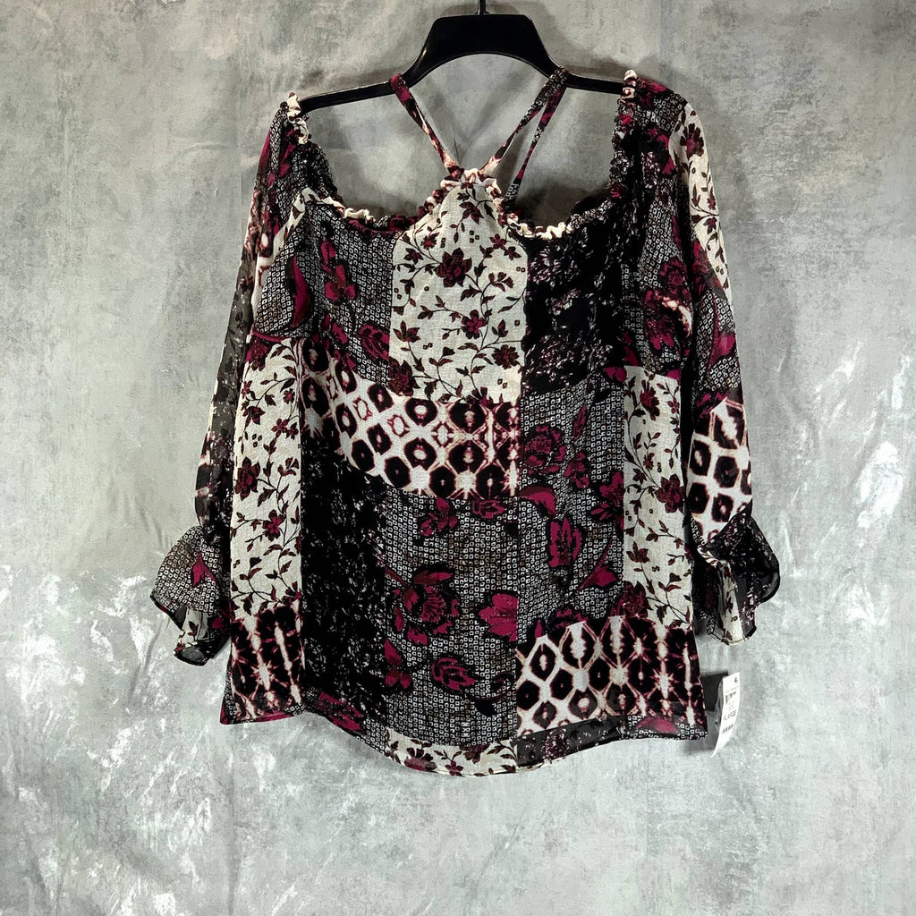 INC INTERNATIONAL Women's Nomad Mix Patchwork Print Cold-Shoulder Top SZ XL