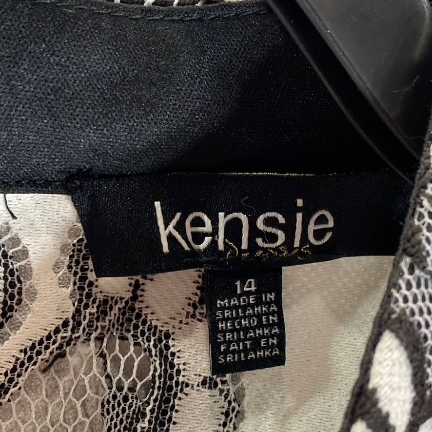 KENSIE Women's Black-White Sleeveless Halter Illusion Lace Embroidered Dress