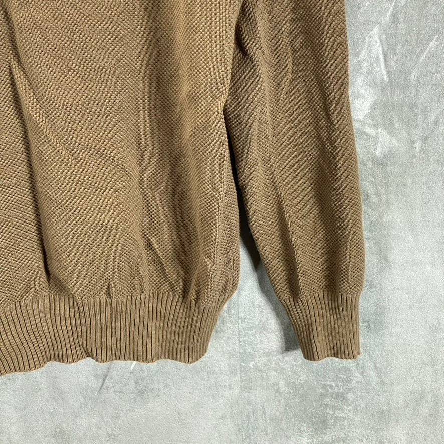 CLUB ROOM Men's Cracked Walnut Quarter-Zip Stand-Collar Textured Sweater SZ S