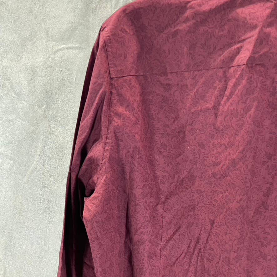 BAR III Men's Burgundy Paisley-Print Slim-Fit Button-Up Long-Sleeve Shirt SZ M