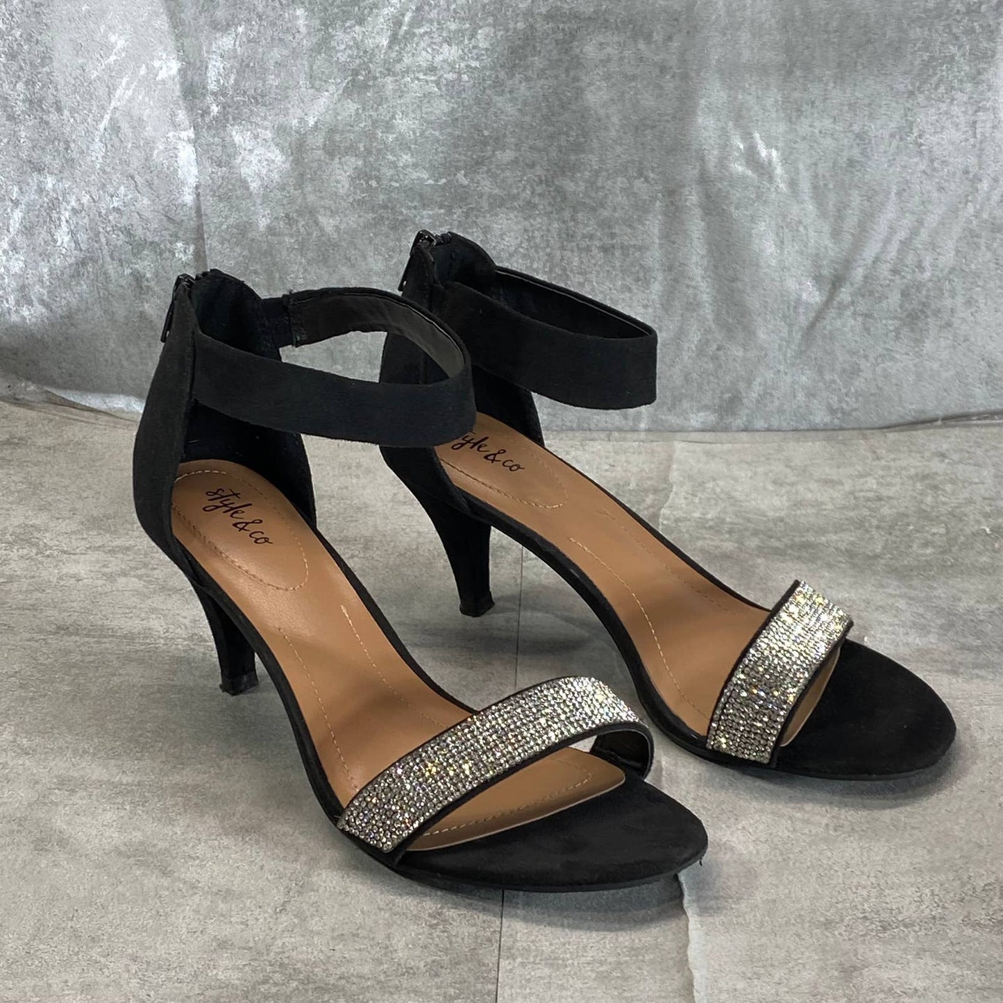 STYLE & CO Women's Black Embellished Phillys Two-Piece Evening Sandals SZ 8.5