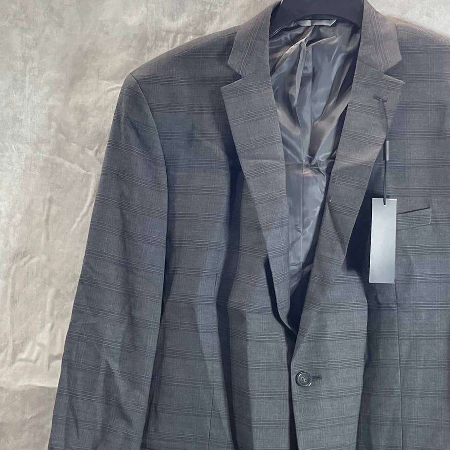 MARC NEW YORK Men's Light Grey Plaid Long Modern-fit Two-Button jacket SZ 46L