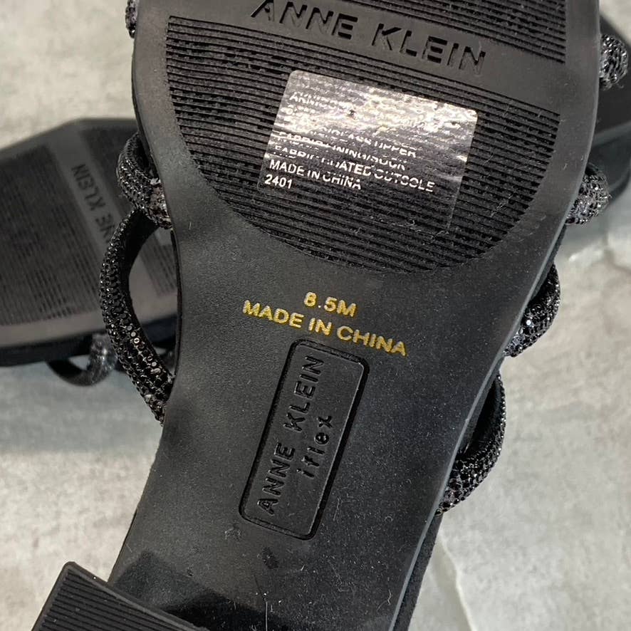ANNE KLEIN Women's Black Nikole Rhinestone Embellished Square-Toe Sandals SZ 8.5