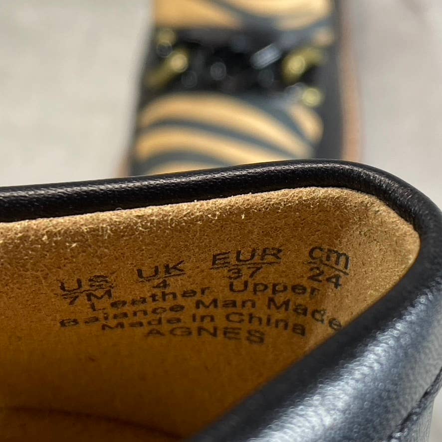 NATURALIZER Women's Black-Creme Zebra Print Chain-Detail Agnes Slip-On Loafers