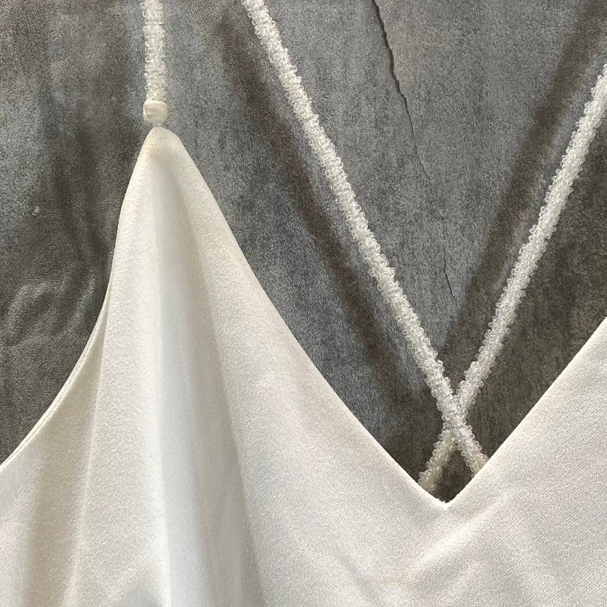 DKNY Women's Ivory V-Neck Beaded Spaghetti Straps Mermaid Maxi Gown SZ 8