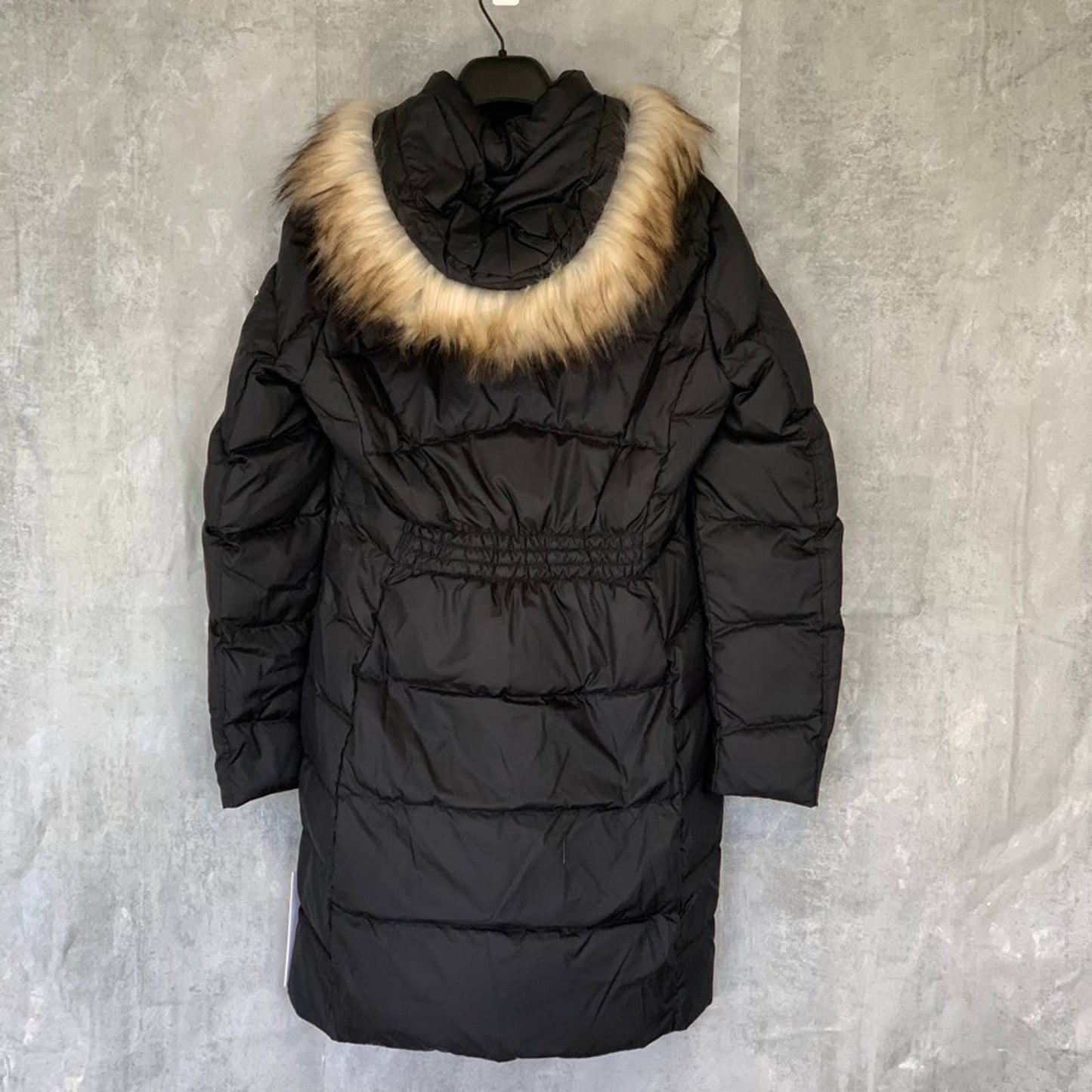 CALVIN KLEIN Solid Black Detachable Faux-Fur Hooded Full-Zip Puffer Jacket SZ S