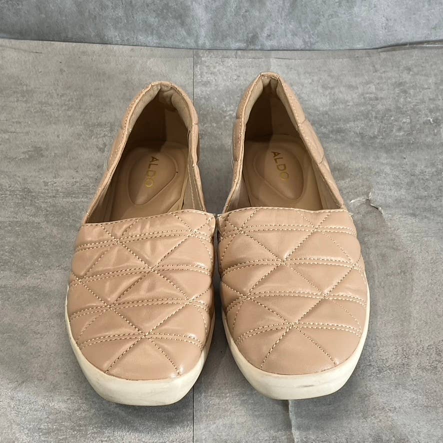 ALDO Women's Nude Quilten Leather Square-Toe Slip-On Sneakers SZ 8.5