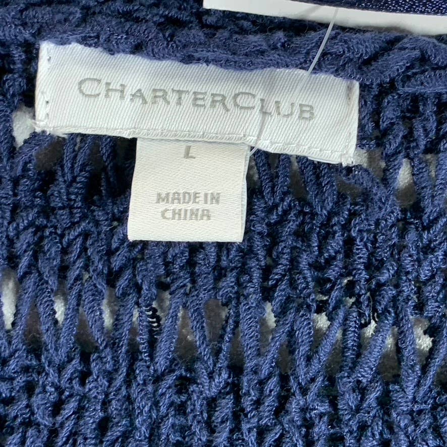 CHARTER CLUB Women's Navy Knit Textured Open-Front Cardigan SZ L