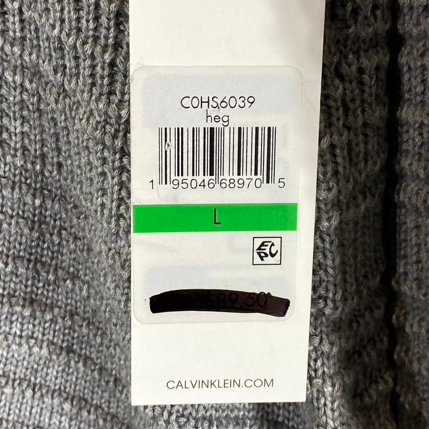 CALVIN KLEIN Women's Heather Granite Buttoned Cowl-Neck Curved-Hem Sweater SZ L