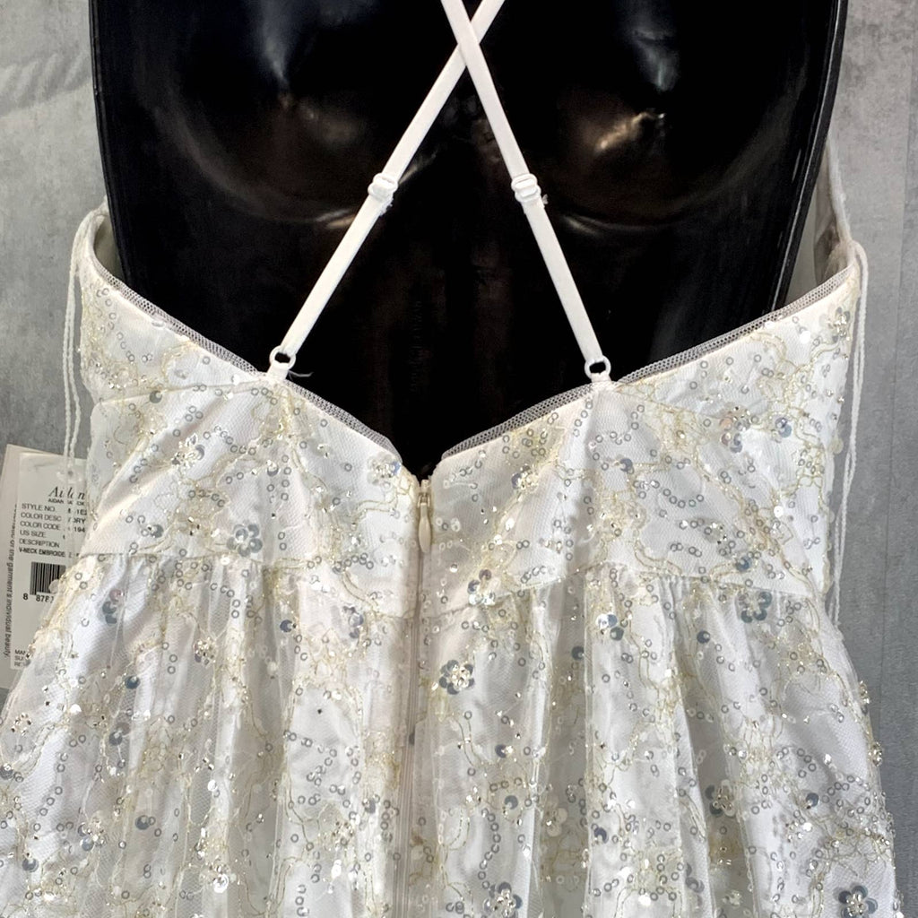 AIDAN By AIDAN MATTOX Women's Ivory Embroidered V-Neck Spaghetti Strap Ball Gown