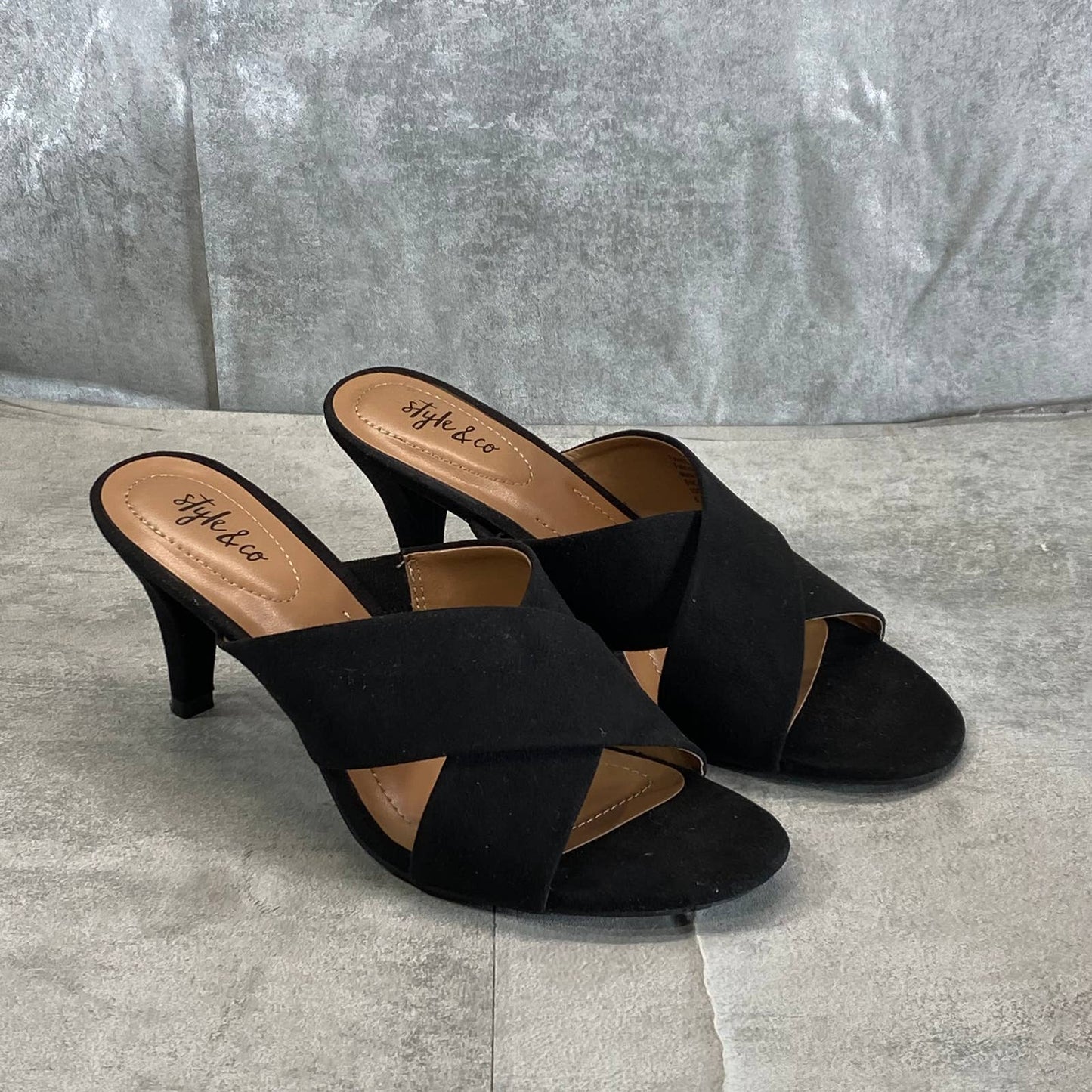 STYLE & CO Women's Black Micro Patriciaa Round-Toe Slide Dress Sandals SZ 6.5