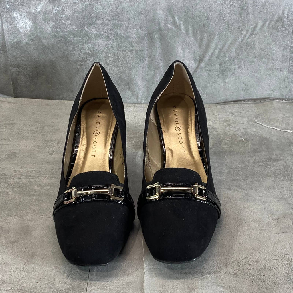 KAREN SCOTT Women's Black Faux Suede Penzey Square-Toe Dress Pumps SZ 8.5
