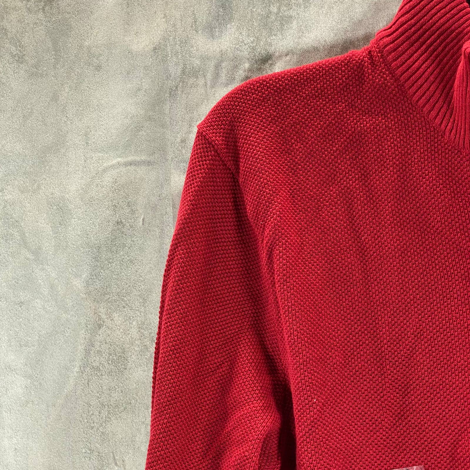 CLUB ROOM Men's Anthem Red Quarter-Zip Stand-Collar Textured Cotton Sweater SZ M