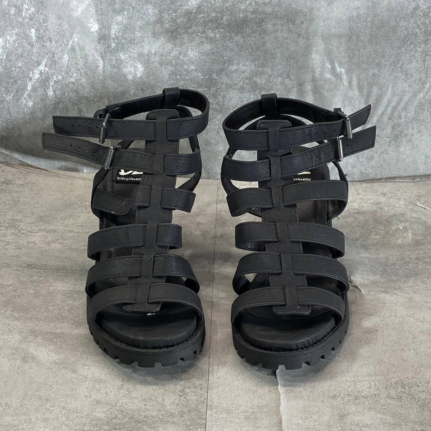 DIRTY LAUNDRY Women's Black Fun Stuff Strappy Block-Heel Sandals SZ 10