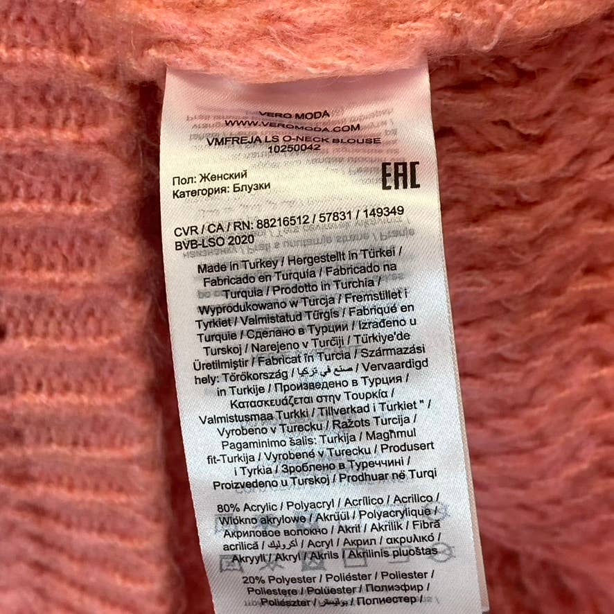 VERO MODA Women's Geranium Pink Freja Balloon Long Sleeve Crewneck Sweater SZ S
