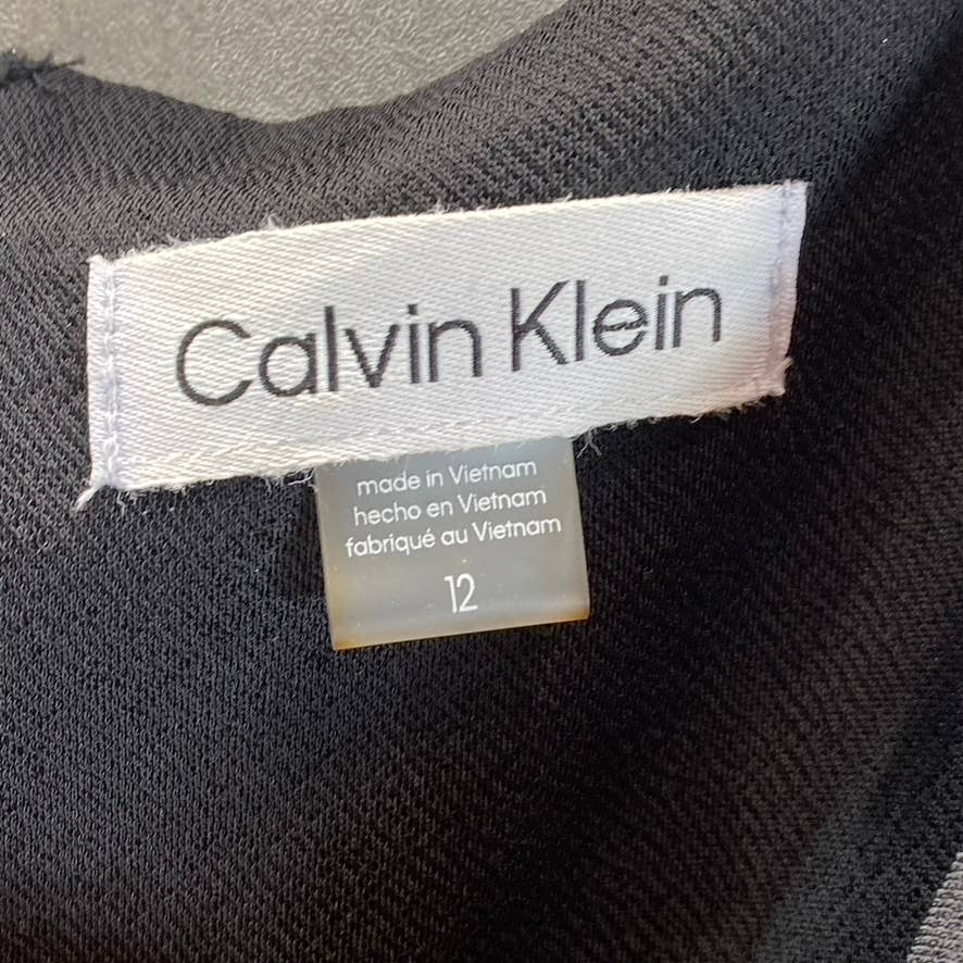 CALVIN KLEIN Women's Black Ruched Rhinestone Embellished Knee-Length Dress SZ 12