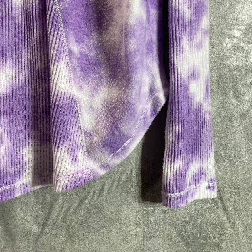 THEO & SPENCE Women's Purple Tie-Dye Crewneck Long Sleeve Hi-Low Hem Top SZ L