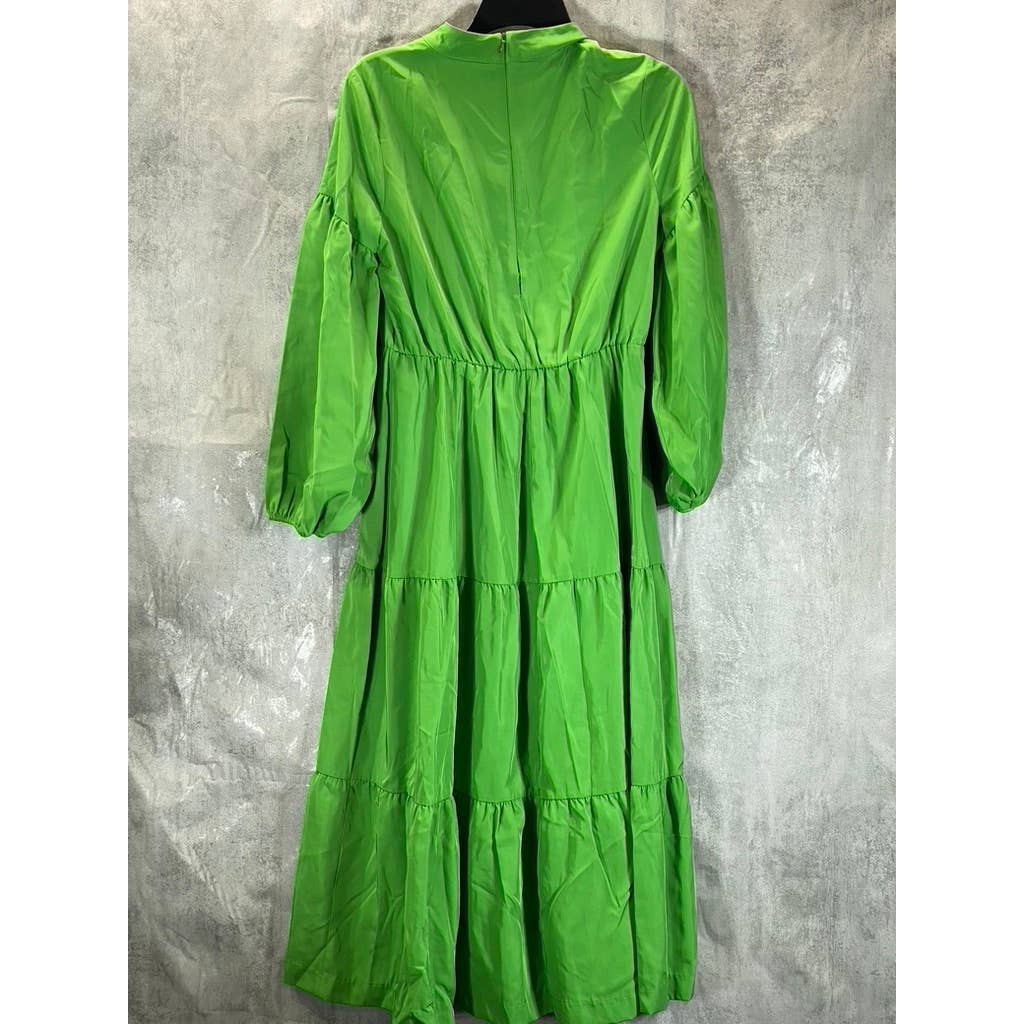 ALFANI Women's Palm Leaf Mockneck Tiered Blouson Sleeve A-line Midi Dress SZ 6