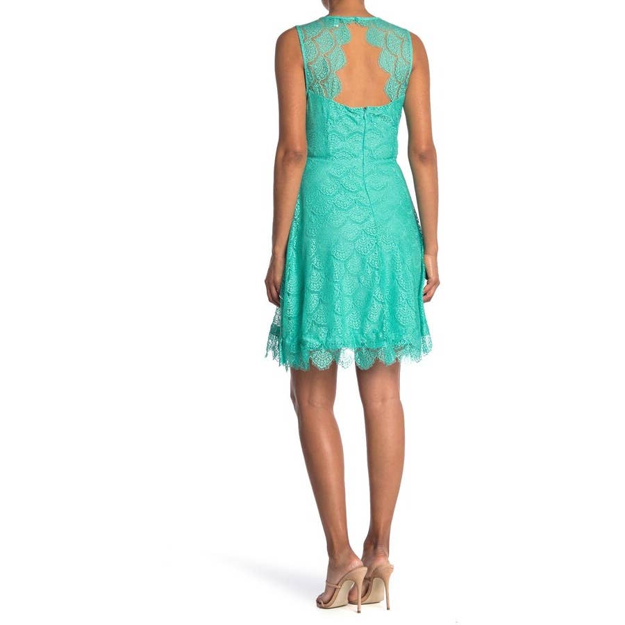 KENSIE Women's Turquoise Lace Sleeveless Keyhole Fit & Flare Mini Dress SZ 14