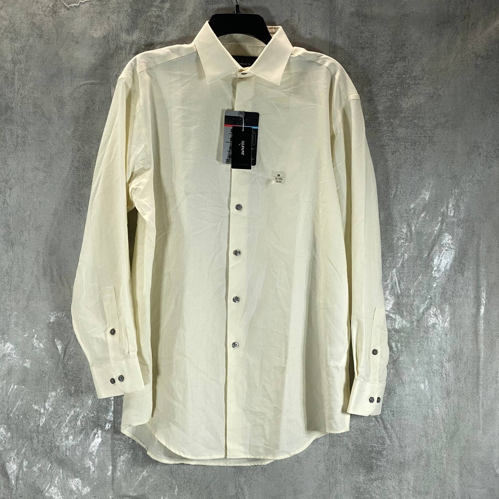 ALFANI Men's Beige Solid Regular-Fit Button-Up Long-Sleeve Shirt SZ M
