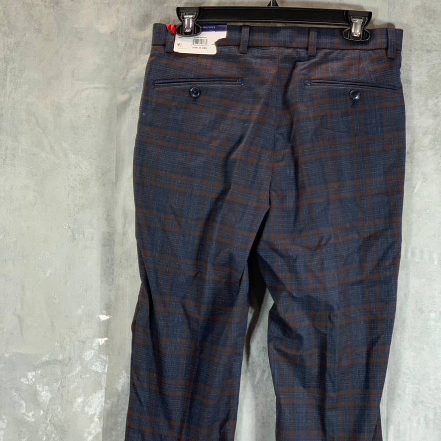 TOMMY HILFIGER Men's Navy-Brown Plaid TH-Flex Stretch Modern-Fit Pants SZ 30X32