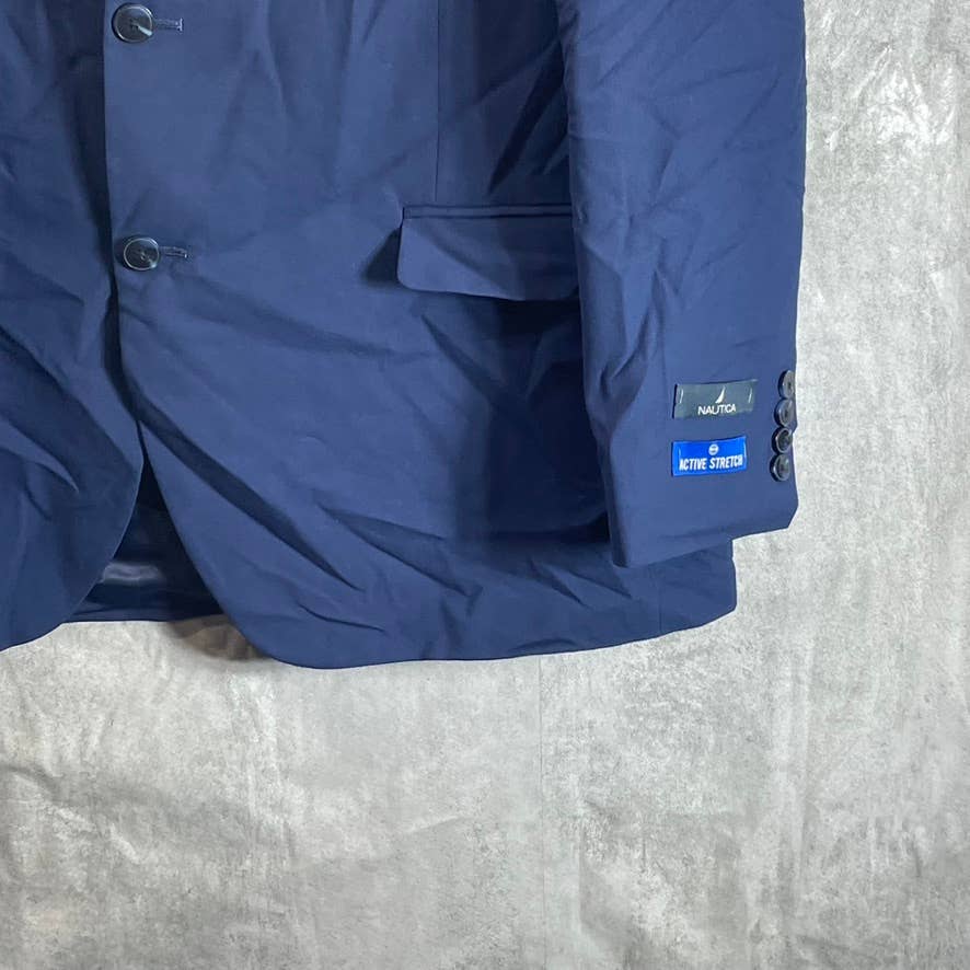 NAUTICA Men's Blue Solid Long Modern-Fit Two-Button Bi-Stretch Suit Jacket SZ46L