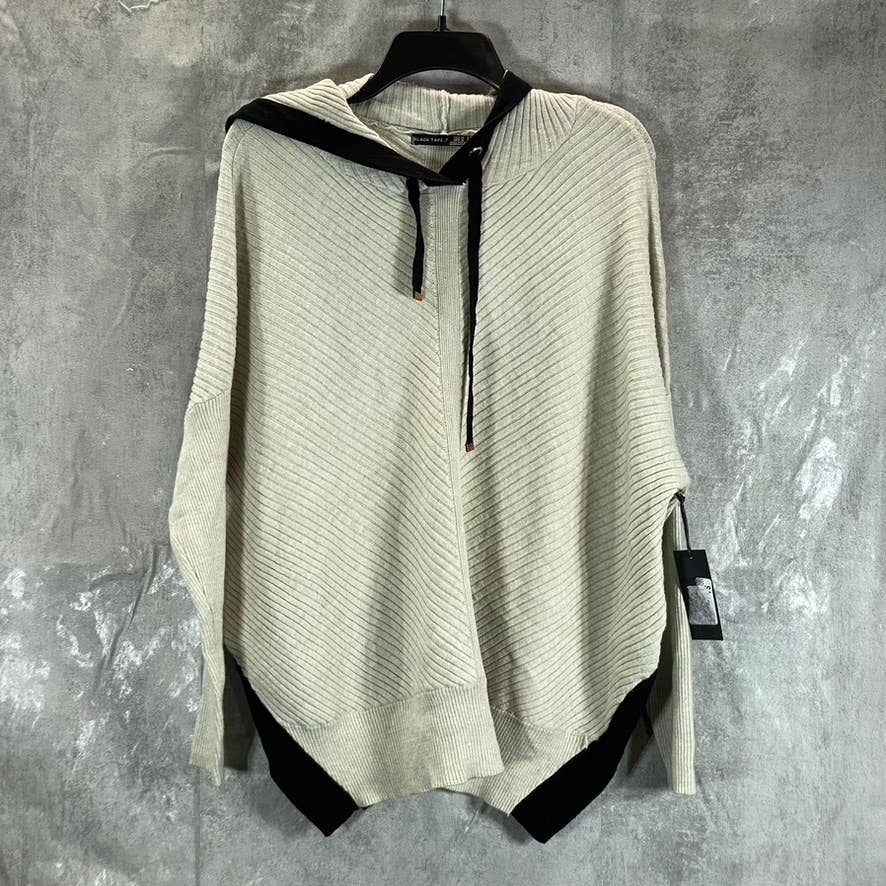 BLACK TAPE Women's Oatmeal Heather/Black Ribbed Hooded Drawstring Sweater SZ M