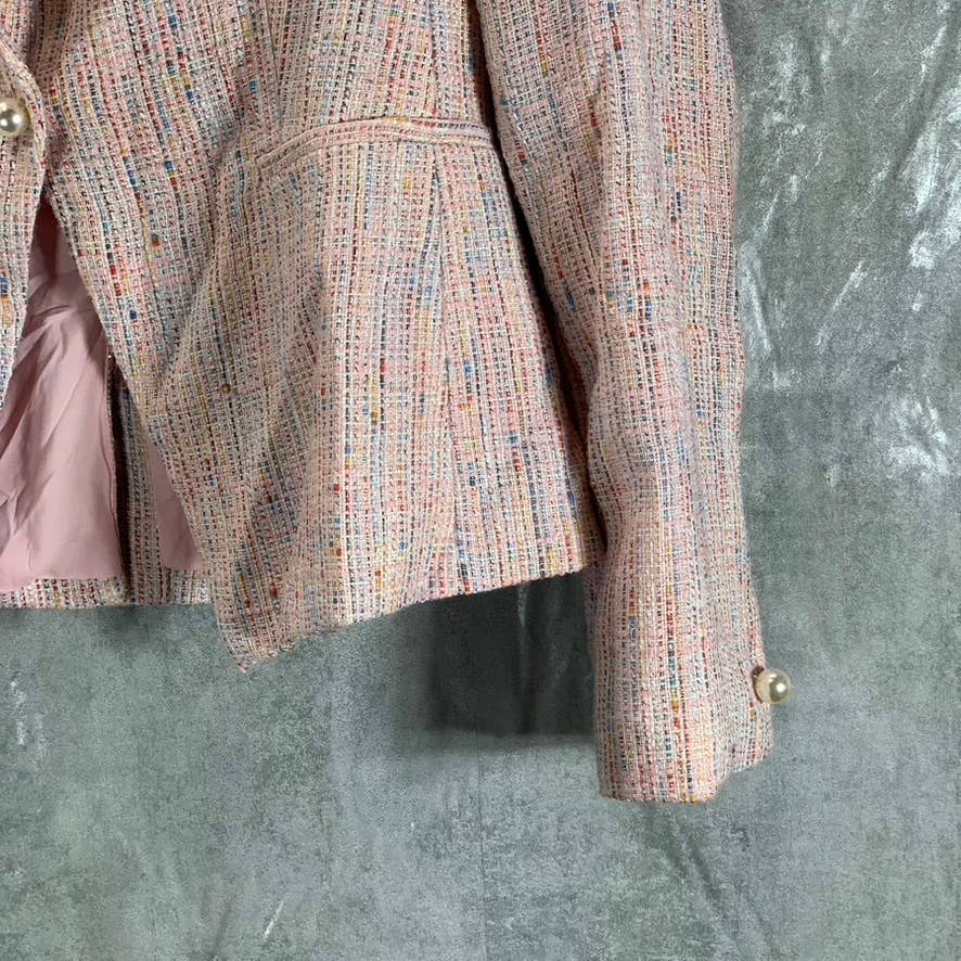DKNY Women's Lipstick Multi Tweed Notch-Collar Faux Pearl One-Button Blazer SZ 6